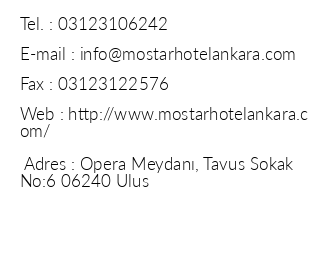 Mostar Hotel Ankara iletiim bilgileri